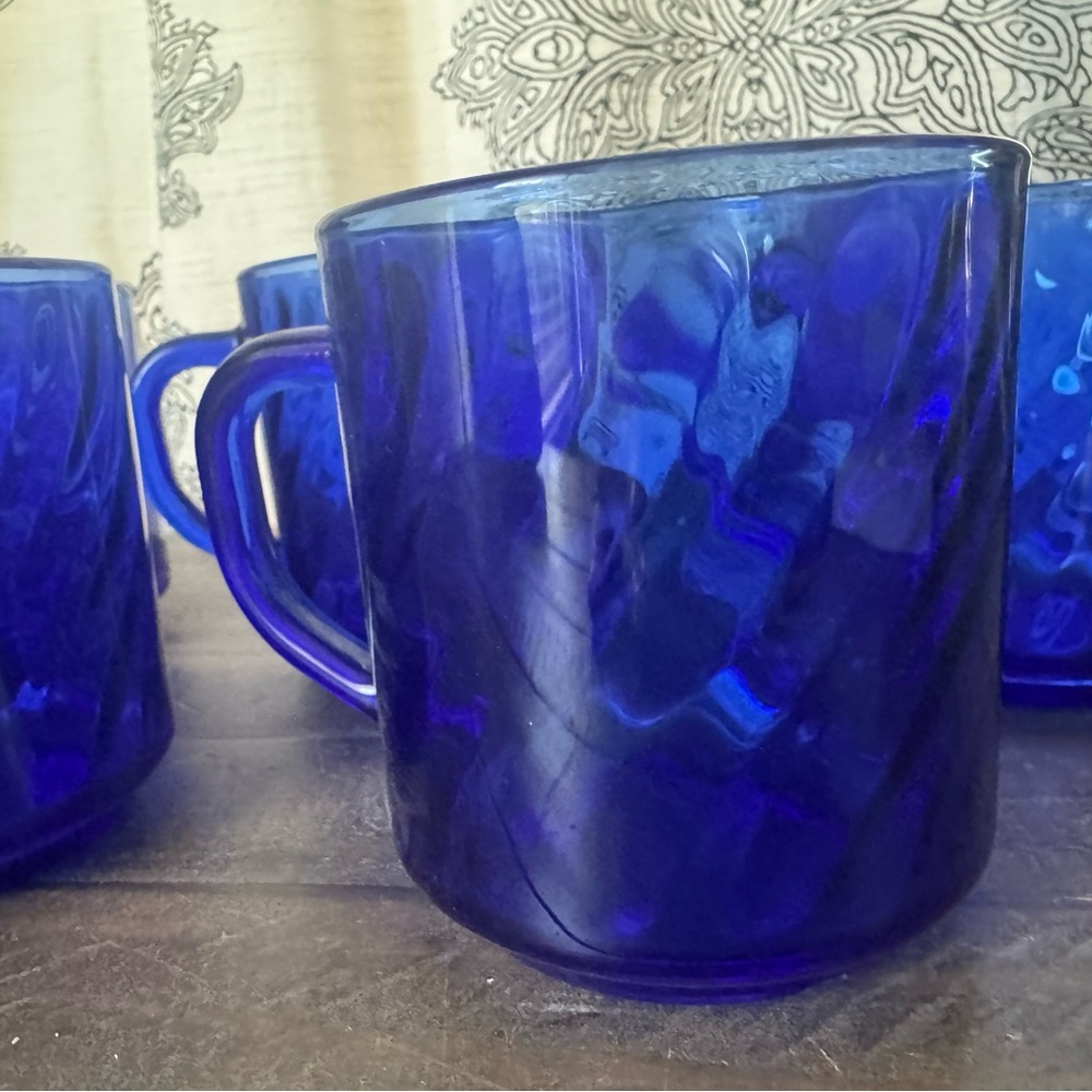 Vintage Arcoroc Cobalt Blue Swirl Glass Set - Picture 3 of 8